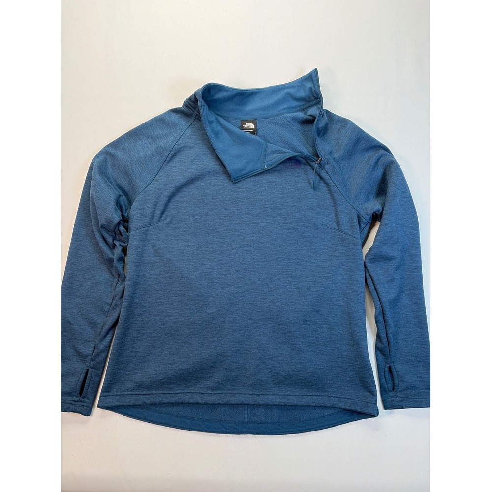 The North Face Womens Blue Heather Quarter Zip Pullover Thumbhole Large